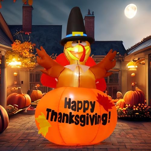 GOOSH 6 Ft Thanksgiving Inflatables Outdoor Decoration Turkey Blow Up Yard with Pumpkin Built-in LEDs for Indoor Garden Lawn Party Decor - Image 3
