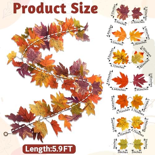 11.8FT 2Pack Fall Garland for Thankgiving Decorations for Home Mantle Decor - Image 2