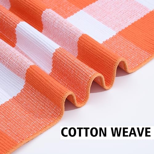 Fall Plaid Area Rug 3x5 Ft, Orange and White Buffalo Check Large Farmhouse Cotton Rug, Hand-Woven Washable Indoor Outdoor Carpet for Halloween Thanksgiving Autumn Porch Patio Decor - Image 6