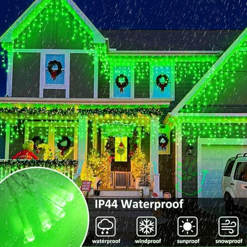 33FT 400 LED Icicle Lights for Outside, Green Icicle Christmas Lights - Image 5