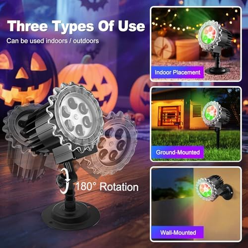 Matekxy Halloween Projector Lights Outdoor, 2025 Upgraded 3D Brighter Green&Red Decoration LED Light, Landscape IP44 Waterproof Holiday Lamp for Xmas Parties Garden Patio Indoor - Image 4