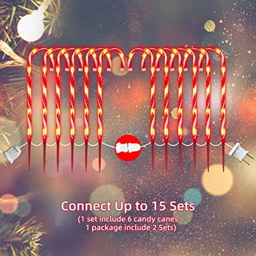 LAMPHOME 12 Pack 16.5" Christmas Candy Cane Pathway Markers, Xmas Pathway Lights Outdoor with 70 Warm White Lights for Walkway Garden Lawn Holiday Decorations - Image 6