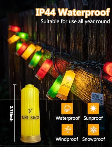 Multicolor Shotgun Shell String Lights Plug in, 8.5Ft Outdoor Christmas Decorations Lights with 10 LED 3D Bullets Lights, Hanging Novelty Bullets Shell Light for Outdoor Patio Garden Backyard Party - Image 4