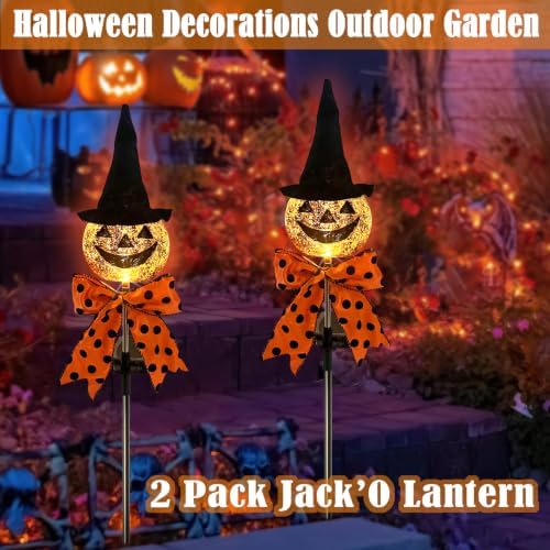 Halloween Decorations Outdoor,2 Pack Jack'O Solar Lantern Garden Stakes - Image 3