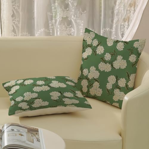 Sage Green Spring Pillow Covers 16x16 Inch 2 Pcs Yellow Hydrangea Flower Decor Throw Pillows Vintage Floral Seasonal Summer Outdoor Decoration Pillowcase Linen Cushion Cover for Couch Sofa - Image 4