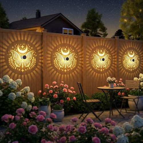 Gardsee Solar Fence Lights Outdoor 2 Pack Deck Step Wall Lights Butterfly Metal Waterproof LED Warm Yellow Light for Garden Post Patio Backyard Yard Decor (Black 1) - Image 6