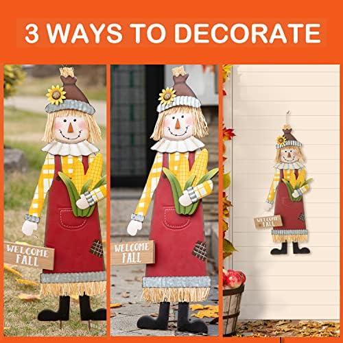 Glitzhome 37.25" H Fall Decorative Yard Signs with Stakes, Metal Scarecrow Garden Yard Stake for Home Lawn Yard Pathway Front Door Fall Harvest Thanksgiving Standing Hanging Decor - Image 2