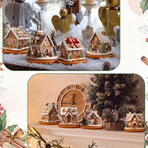 Leinuosen 12 Pcs Gingerbread Christmas Table Decoration Gingerbread House Tiered Tray Decor Wooden Ginger Bread Village Centerpiece Farmhouse Xmas Decor for Home Kitchen Coffee Bar Shelf Indoor - Image 5