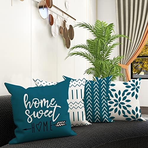 YCOLL Pillow Covers 20x20 Set of 4, Modern Sofa Throw Pillow Cover, Decorative Outdoor Linen Fabric Pillow Case for Couch Bed Car,Teal - Image 2