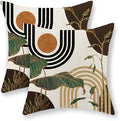 Boho Brown Pillow Covers 20x20 Set of 2 Gold Leaf Tropical Mid Century Throw Pillows Outdoor Bohemian Abstract Modern Decorative Pillowcase Farmhouse Linen Cushion Case for Couch Sofa Decor by JEFERSO