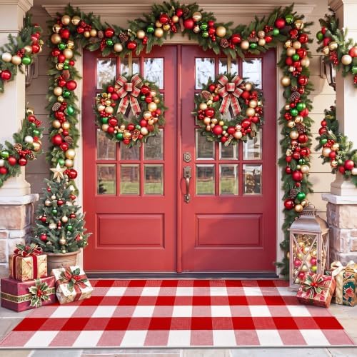 Duraaamo Red White Buffalo Plaid Runner Rug 2' x 5' for Christmas Decor - Image 5