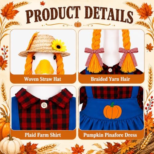 Fall Porch Goose Outfits Pumpkin Dress for 23" Plastic Cement Porch Goose Statue for Harvest Autumn Girl Outdoor Garden Patio Yard Lawn Art Decoration - Image 3