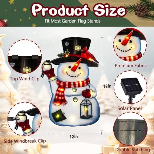 Lighted Christmas Snowman Garden Flag, 8 Modes Solar LED - Image 2