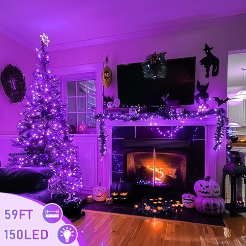 JMEXSUSS 150 LED Purple String Lights, Connectable Halloween Lights Indoor - Image 4