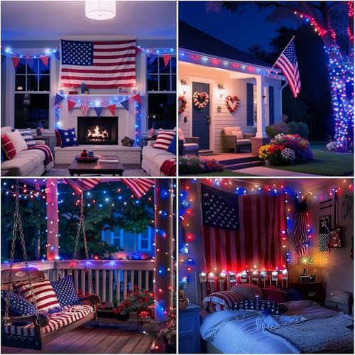 LAMPHOME 165ft 500 LED Red White and Blue Patriotic String Lights, 16 Modes Red White Blue Lights Plug in, 4th of July Lights Outdoor for Independence Day Memorial Day 4th of July Decoration - Image 5