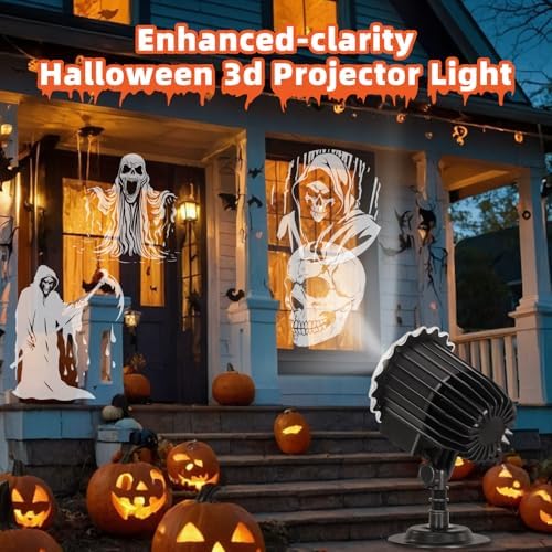 Christmas Projector Lights Outdoor, 3D Halloween Dynamic Rotating Skull Ghost Skeleton Decorations Indoor,Waterproof Holiday Light for Window,2025 Latest Terror Atmosphere Maker for Door,Garage - Image 2