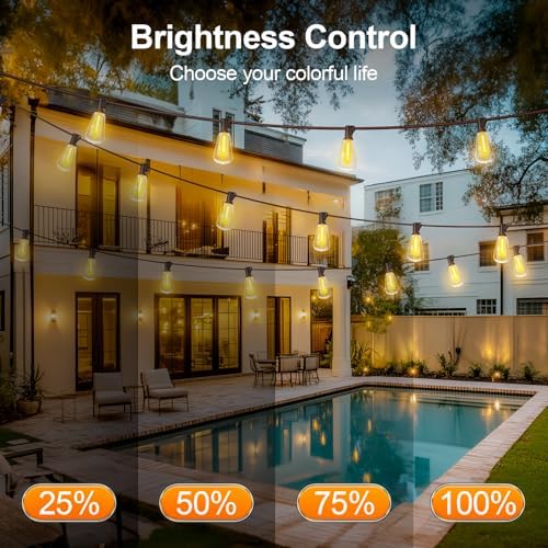 Outdoor String Led Patio Lights - 50Ft 15M Outside Waterproof Light With Remote Dimmable ST38 Shatterproof Bulb Connectable Hanging Outdoor Electric Lighting For Backyard Yard Gazebo Porch Party - Image 4