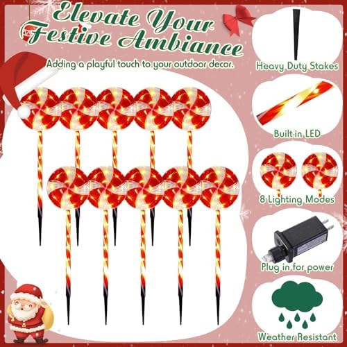 Ganeen 27.6“ Lollipop Christmas Pathway Lights Outdoor,Red - Image 3