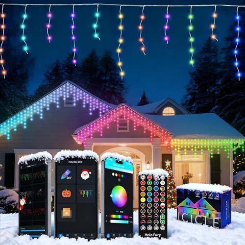 66Ft 504LEDs Icicle Lights for Outside, RGB Color Changing Icicle Christmas String Lights Outdoor, Waterproof, App/Remote, Group Control, Music Sync, Timer, Twinkle Lights for House Holiday Decor by Lopanbs