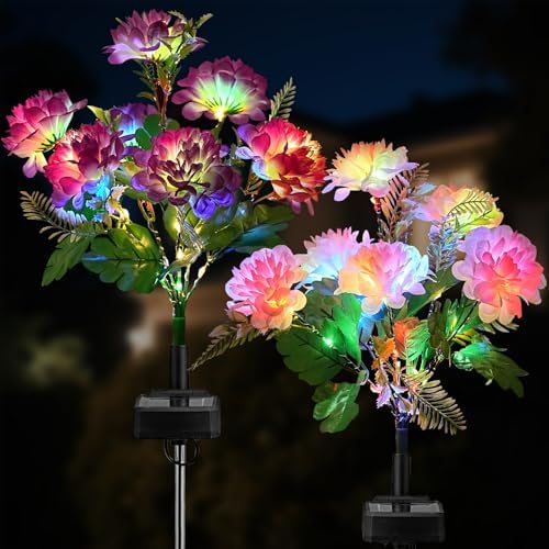 2 Pack Solar Garden Lights Outdoor, LED Colorful Waterproof Solar Powered Chrysanthemum Flowers Landscape Lights for Patio, Outside Yard, Pathway Decorative, Décor, Gifts, Two Lighting Modes by TANSOREN