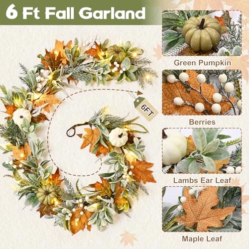 Waipfaru Fall Decor, Fall Garland for Mantle, Autumn Garland with Lights - Image 4