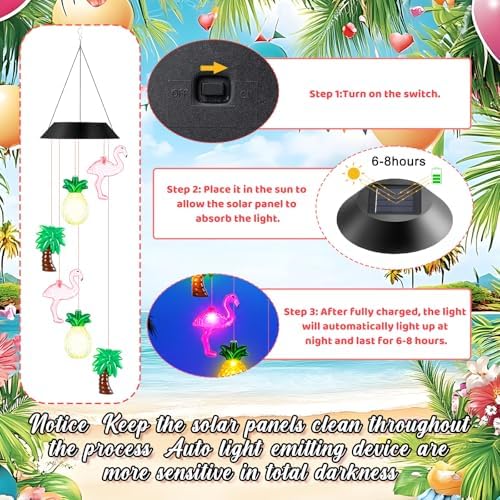 GlikCeil Solar Wind Chimes, 27.5-inch Flamingo, Coconut, and Pineapple Solar Wind Chimes, Waterproof Hanging LED Lights, Suitable for Patios, Porches, Terraces, Hawaiian Parties Color-Changing Lights - Image 3