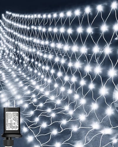 12ft x 5ft Christmas Net Lights Outdoor, 360 LED with 8 Modes, Connectable, Plug in Bush Mesh Fairy Twinkle for Garden, Party, Xmas Tree Decorations (White) by MIQIA