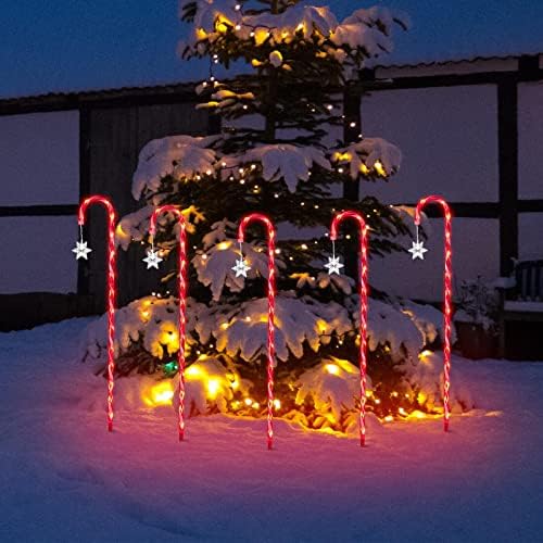 LAMPHOME 10 Pack 33" Christmas Candy Cane Pathway Markers, Xmas Pathway Lights Outdoor with 80 Warm White Lights for Walkway Garden Lawn Holiday Decorations - Image 4