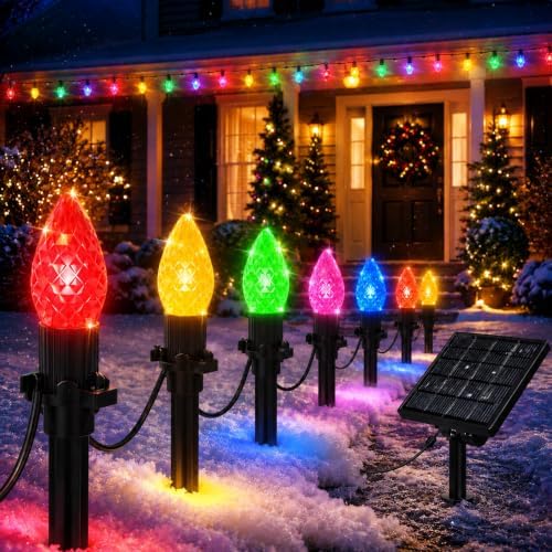 33FT C9 LED Solar Christmas Pathway Lights Outdoor with Color Changing by FREECUBE