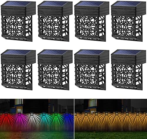 GOODFOEVER Solar Deck Lights, 8 Pack Fence Light with 2 Modes Lighting Warm White/RGB, Solar Outdoor Lights Waterproof for Wall, Fence, Patio, Stair, Landscape, Garden,Yard, Holiday Decor by GOODFOEVER