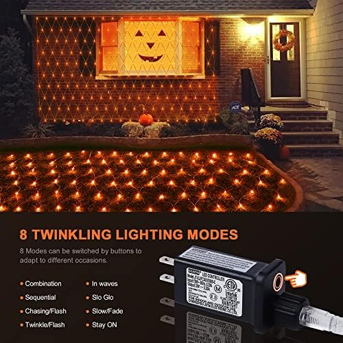 woohaha Orange 192LED 9.8ftx6.6ft Halloween Outdoor Net Lights for Bushes - Image 3