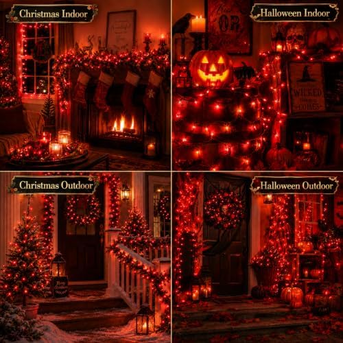 Hopolon Red Christmas String Lights,2 Pack Total 100 Count 26 FT,Green Wire - Image 3