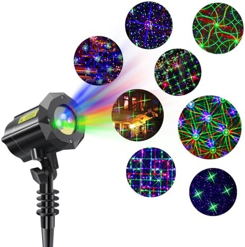 Poeland 8 Patterns Christmas Laser Projector Lights, Outdoor Garden Decorative Lights with Remote Control and Security Lock for Indoor Outdoor Home Garden (Red, Green, Blue) by Poeland