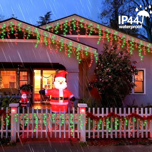 YEGUO 33ft 400 LED Red and Green Icicle Lights Outdoor Waterproof, 80 Drops Icicle String Light Connectable, 8 Modes Icicle Christmas Lights with Memory Timer - Image 6