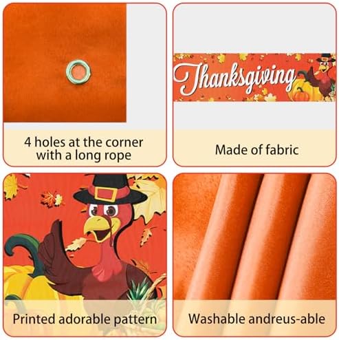 Happy Thanksgiving Banner Outdoor，Large Fall Banner for Thanksgiving Decorations Maple Leaf Turkey Pumpkin Decorations Fall Yard Banner for Party Supplies, Yard Sign Background Photography - Image 4