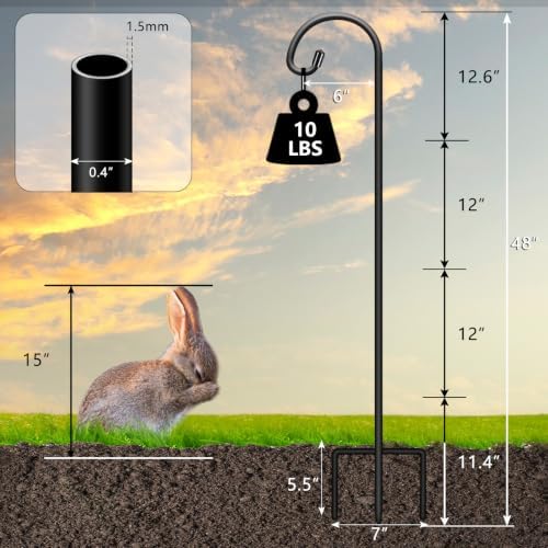 Gtongoko 48 Inch Shepherd Hooks for Outdoor 4 Pack, Adjustable Garden Hooks for Hanging Plants, Lanterns, Solar Lights, Mason Jars & Wedding Decor, Matte Black Decorative Shepherd’s Hooks - Image 3
