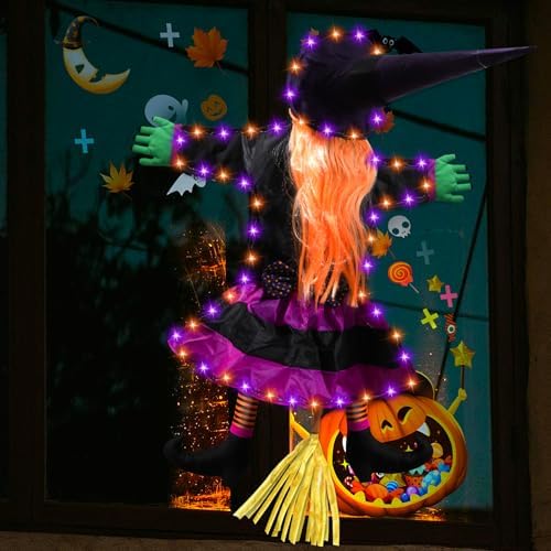 Halloween Decorations Outdoor, Solar Witch, Orange Purple - Image 6