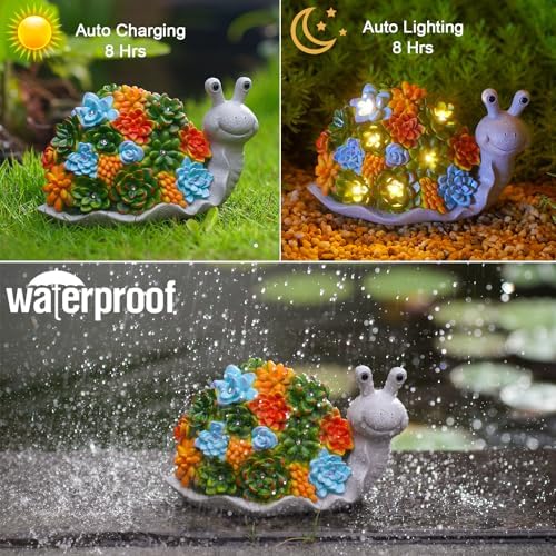 Nacome Snail Statues with Succulent for Garden Decor: Solar Outdoor Clearance Outside Yard Art Porch Patio Balcony Front Lawn Ornaments –Birthday Gifts for Mom Grandma Women - Image 5