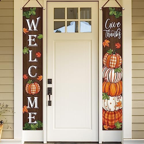 Deroro Thanksgiving Give Thanks Porch Banner Sign, Fall Pumpkin Patch Maple by DERORO
