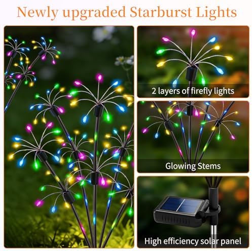 VOOKRY Solar Garden Lights Outdoor, 4 Pack Multicolor Fairy Firework Lights - Image 2
