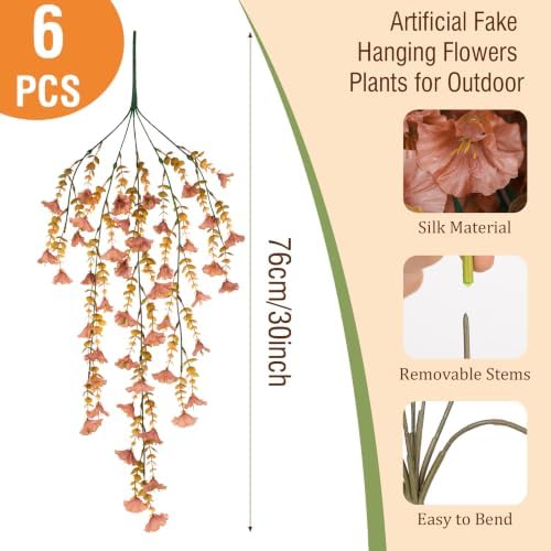 6 Pcs Fall Artificial Hanging Flowers for Outdoors, 30 Inch Brown Morning Glory Vines UV Resistant Fake Hanging Plants Silk Hanging Flowers for Garden Porch Patio Window Box Farmhouse Decor - Image 2