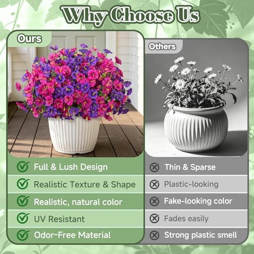 Artificial Faux Flowers for Outdoor, 12 Bundles UV Resistant Silk Morning Glory Flowers for Planter, Realistic Fake Flower Plants for Home Outside Porch Garden Spring Summer Decoration - Image 6