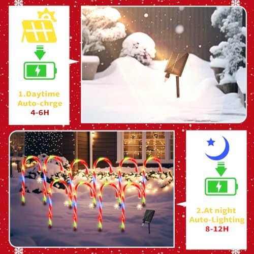 10 Pack Solar Candy Cane Pathway Lights, Multicolor Christmas Yard Decor - Image 6