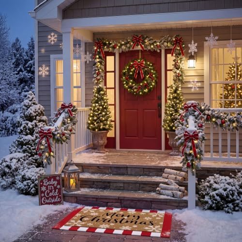 Honoson 2 Pcs Merry Christmas Welcome Door Mat with Red White Striped - Image 6