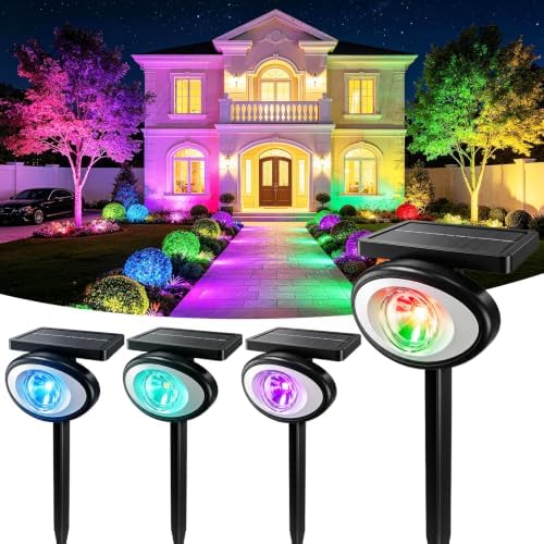 Solar Spot Lights Outdoor Waterproof, Multicolor 10Modes RGB Solar Tree Spotlight Bright Uplights for Halloween Christmas Decorations Outdoor,Landscape Lighting for Garden Yard Pathway(4Pack) by Unknown