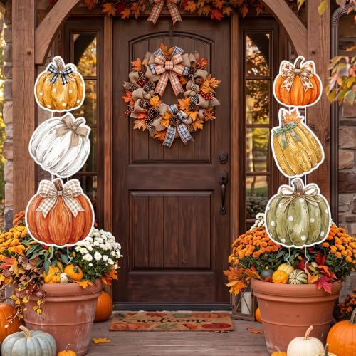 RattanView 6 Pack Outdoor Fall Thanksgiving Yard Signs Decorations Pumpkin Yard Stakes Front Porch Decor Autumn Harvest Garden Lawn Patio Signs for Fall Thanksgiving Day - Image 2