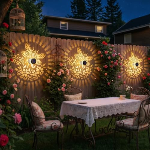 Gardsee Solar Fence Lights Outdoor 2 Pack Deck Step Wall Lights Butterfly Metal Waterproof LED Warm Yellow Light for Garden Post Patio Backyard Yard Decor (Black 3) - Image 2