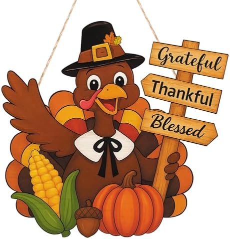 Turkey Thanksgiving Door Sign Fall Pumpkin Door Hanger Decoration by HEYINSHEN