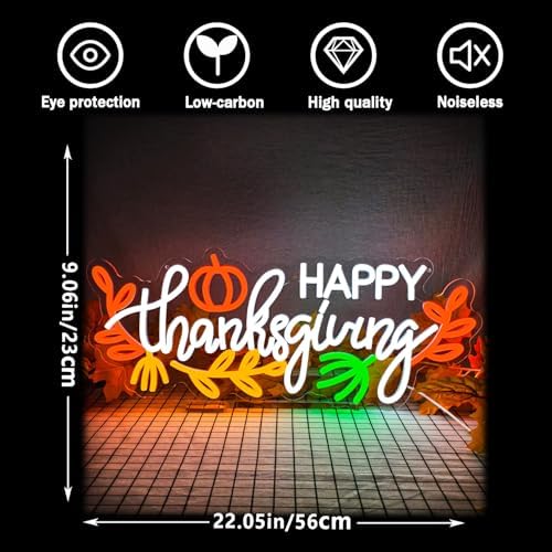 Large Happy Thanksgiving Neon Sign 22.04x9.05 Inch Fall Neon Sign with USB Powered Dimmable Thanksgiving Led Sign for Home Party Living Room Holiday Gift - Image 6