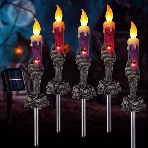 Halloween Decorations Outdoor, Solar Skull Pathway Lights, 5 Pack - Image 7